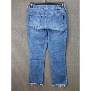 NYDJ Sheri Ankle Jeans Womens Size 8 Blue Light Wash Raw Hem Stretch Denim